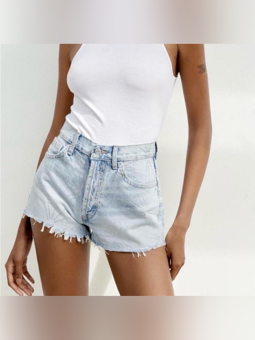 Zara Rhinestone Blue Denim Jean Shorts